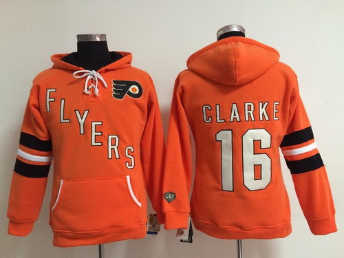 Old Time Hockey Philadelphia Flyers #16 Bobby Clarke Orange Womens Hoodie