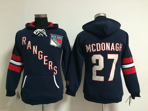 Old Time Hockey New York Rangers #27 Ryan McDonagh Navy Blue Womens Hoodie