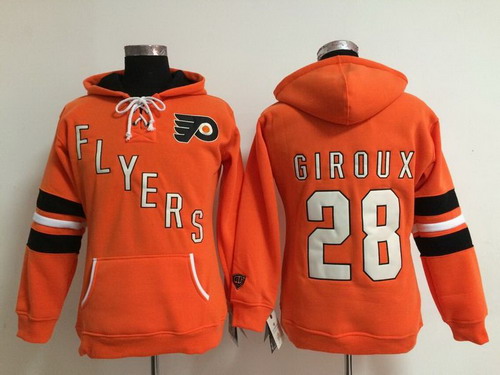Old Time Hockey Philadelphia Flyers #28 Claude Giroux Orange Womens Hoodie