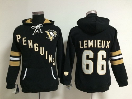 Old Time Hockey Pittsburgh Penguins #66 Mario Lemieux Black Womens Hoodie