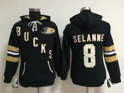 Old Time Hockey Anaheim Ducks #8 Teemu Selanne Black Womens Hoodie