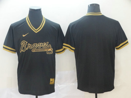 Braves Blank Black Gold Nike Cooperstown Collection Legend V Neck Jersey