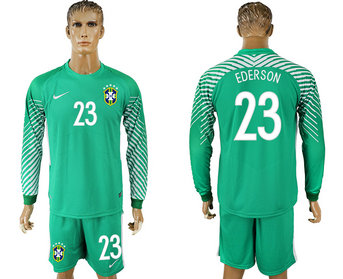 Brazil 23 EDERSON Green Goalkeeper 2018 FIFA World Cup Long Sleeve Soccer Jersey