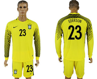 Brazil 23 EDERSON Yellow Goalkeeper 2018 FIFA World Cup Long Sleeve Soccer Jersey