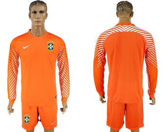 Brazil Orange Goalkeeper 2018 FIFA World Cup Long Sleeve Soccer Jersey