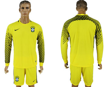 Brazil Yellow Goalkeeper 2018 FIFA World Cup Long Sleeve Soccer Jersey