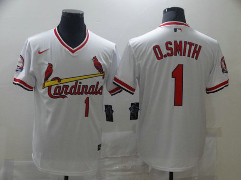 Cardinals 1 O.Smith White Nike Throwback Jersey