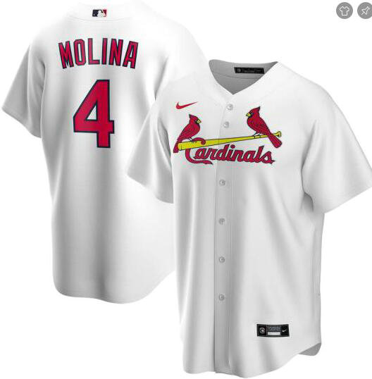 Cardinals 4 Yadier Molina White 2020 Nike Cool Base Jersey