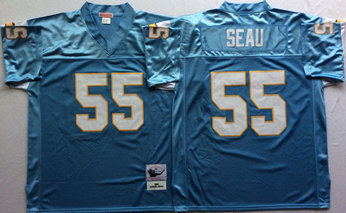 Chargers 55 Junior Seau Light Blue M&N Throwback Jersey
