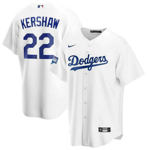 Dodgers 22 Clayton Kershaw White Nike 2020 World Series Champions Cool Base Jersey
