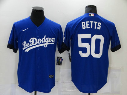 Dodgers 50 Mookie Betts Royal 2021 City Connect Cool Base Jerseys