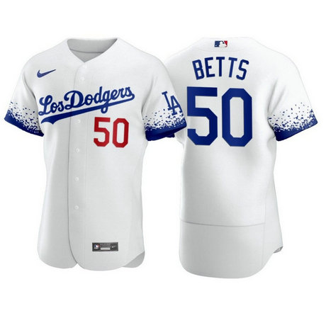 Dodgers 50 Mookie Betts White 2021 City Connect Flexbase Jersey
