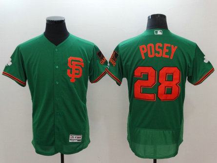 Giants 28 Buster Posey Green St Patrick's Day Flexbase Jersey