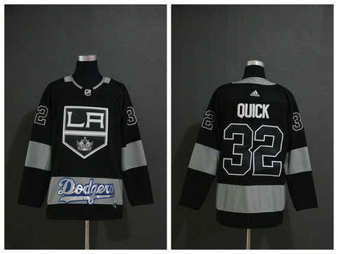 LA Kings With Dodgers 32 Jonathan Quick Black Adidas Jersey