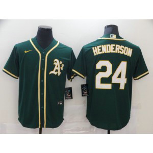 MLB Athletics 24 Rickey Henderson Green Nike Cool Base Men Jersey