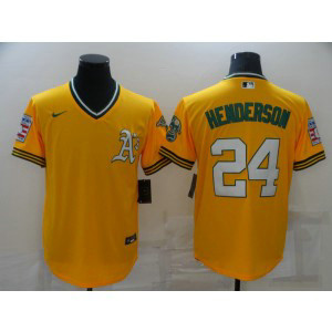 MLB Athletics 24 Rickey Henderson Yellow Nike Cool Base Men Jersey