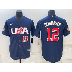 MLB Cubs 12 Kyle Schwarber Blue 2023 World Series Cool Base Men Jersey