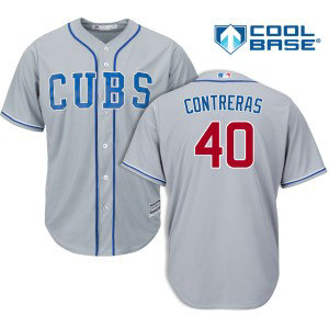 MLB Cubs 40 Willson Contreras Grey Alternate Road Cool Base Men Jersey