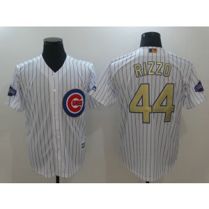 MLB Cubs 44 Anthony Rizzo White World Series Champions Gold Program Cool Base Men Jersey
