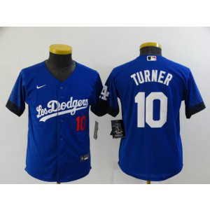 MLB Dodgers 10 Justin Turner Royal 2021 City Connect Cool Base Youth Jersey