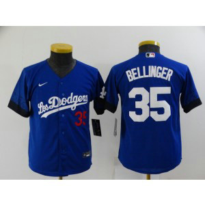 MLB Dodgers 35 Cody Bellinger Royal 2021 City Connect Cool Base Youth Jersey
