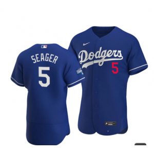 MLB Dodgers 5 Corey Seager Blue 2020 World Series Champions Flexbase Men Jersey