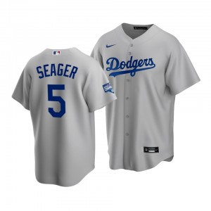 MLB Dodgers 5 Corey Seager Grey 2020 World Series Champions Cool Base Men Jersey
