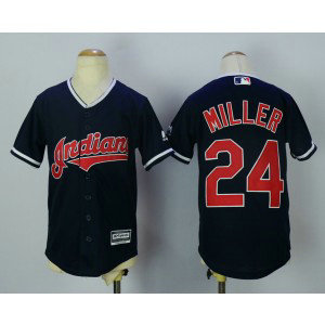 MLB Indians 24 Andrew Miller Navy Blue New Cool Base Youth Jersey