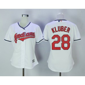 MLB Indians 28 Corey Kluber White New Cool Base Women Jersey
