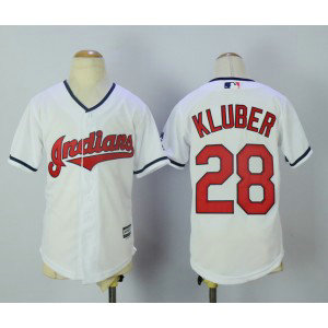 MLB Indians 28 Corey Kluber White New Cool Base Youth Jersey