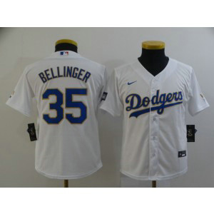 MLB LA Dodgers 35 Cody Bellinger White Gold Champion Cool Base Youth Jersey