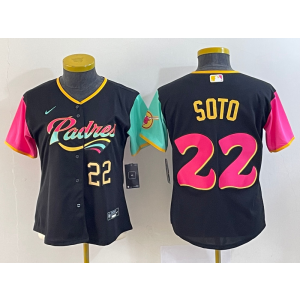 MLB Padres 22 Juan Soto Black City Connect Nike Cool Base Women Jersey