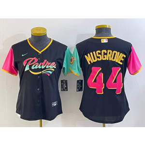 MLB Padres 44 Musgrove Black Blue City Connect Nike Cool Base Women Jersey