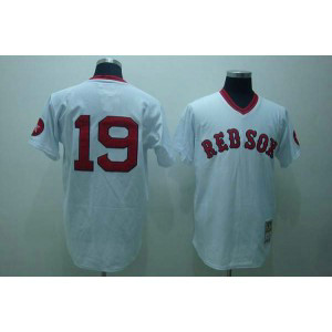 MLB Red Sox 19 Fred Lynn White Mitchell and Ness Throwback Men Jersey