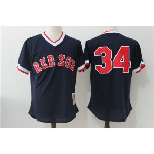 MLB Red Sox 34 David Ortiz Navy Mitchell and Ness Throwback Men Jersey