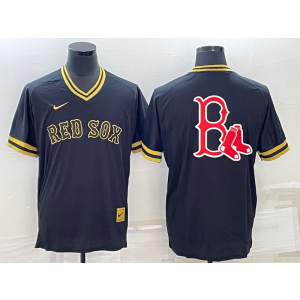 MLB Red Sox Blank Black Yellow Baseball Logo Nike Throwback Men Jersey