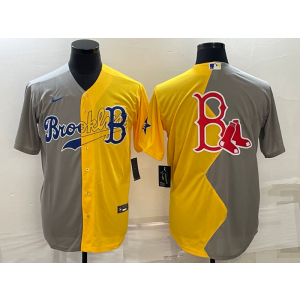 MLB Red Sox Blank Grey Yellow Split Baseball Logo Nike Men Jersey