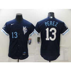 MLB Royals 13 Salvador Perez 2022 Navy City Connect Nike Flexbase Men Jersey