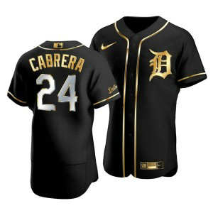 MLB Tigers 24 Miguel Cabrera Golden Edition Black Gold Nike Flexbase Men Jersey
