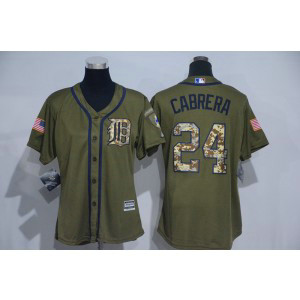 MLB Tigers 24 Miguel Cabrera Green Salute to Service Women Jersey