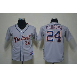 MLB Tigers 24 Miguel Cabrera Grey Cool Base Youth Jersey