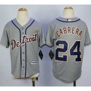 MLB Tigers 24 Miguel Cabrera Grey Cool Base Youth Jerseys