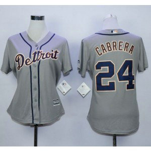 MLB Tigers 24 Miguel Cabrera Grey Road Women Jersey
