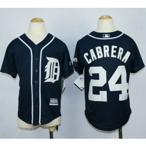 MLB Tigers 24 Miguel Cabrera Navy Blue Cool Base Youth Jersey