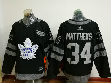 Maple Leafs 34 Auston Matthews Black 1917-2017 100th Anniversary Adidas Jersey