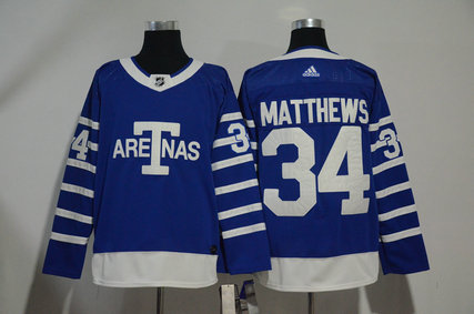 Maple Leafs 34 Auston Matthews Blue 1918 Arenas Throwback Adidas Jersey