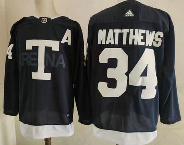 Maple Leafs 34 Auston Matthews Navy 2022 NHL Heritage Classic Adidas Jersey