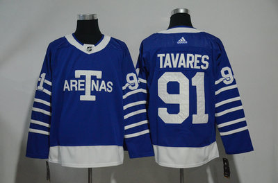 Maple Leafs 91 John Tavares Blue 1918 Arenas Throwback Adidas Jersey