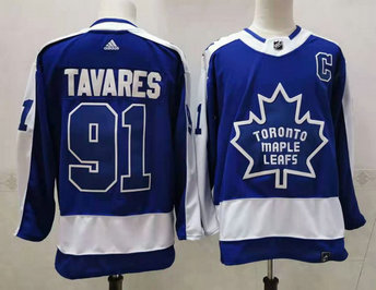 Maple Leafs 91 John Tavares Blue 2020-21 Reverse Retro Adidas Jersey