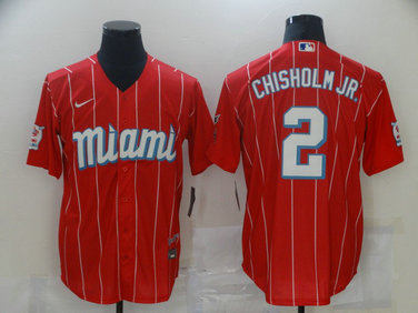 Marlins 2 Jazz Chisholm Jr. Red 2021 City Connect Cool Base Jersey